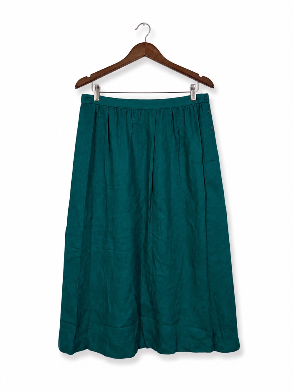 Vintage Made In USA Teal Green Linen Blend Midi Skirt Union Made Pockets Size 6